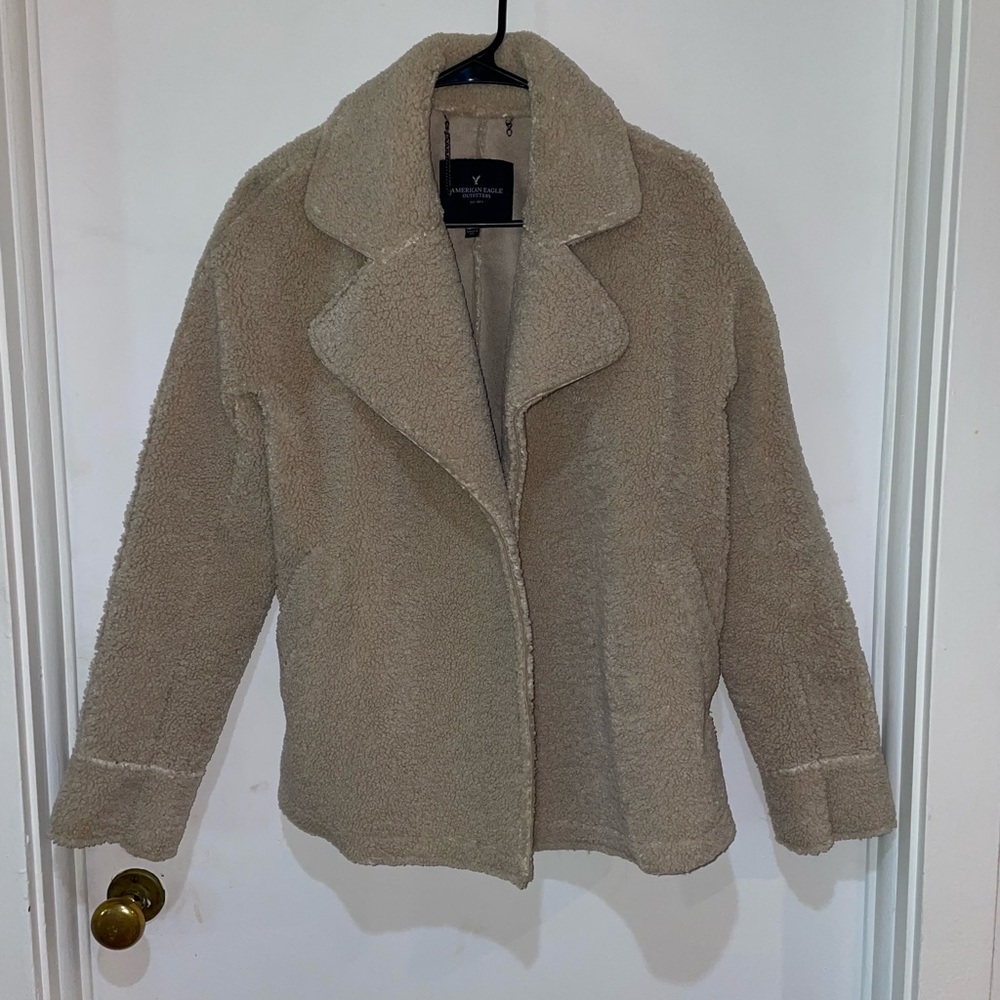 American Eagle Outfitters Cream Teddy Jacket